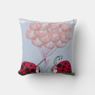 Adorable Ladybug With Pretty Pink Balloon Bouquet Throw Pillow