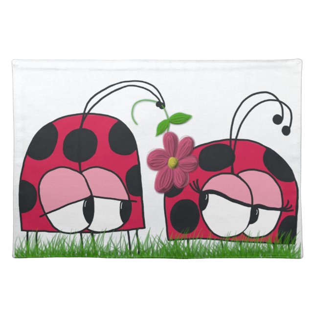 Adorable Ladybug Wooing His New Love Cartoon Cloth Placemat (Front)