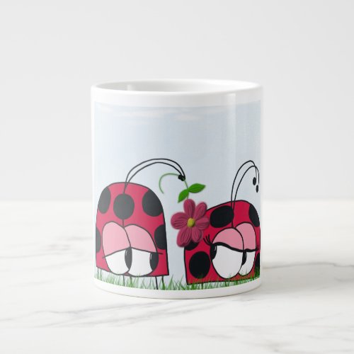 Adorable Ladybug Wooing His New Love Cartoon Large Coffee Mug