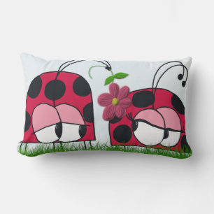 Adorable Ladybug Wooing His New Love Cartoon Lumbar Pillow