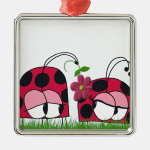 Adorable Ladybug Wooing His New Love Cartoon Metal Ornament