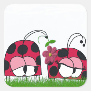 Adorable Ladybug Wooing His New Love Cartoon Square Sticker