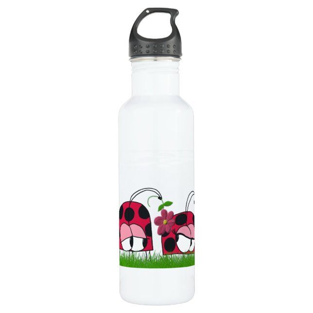 Adorable Ladybug Wooing His New Love Cartoon Water Bottle (Front)