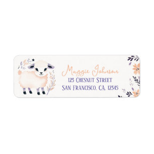 Adorable Lamb Boho Peach Lavender Floral Design - Label