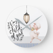 Adorable lamb I`m child of God lamp blue nursery Round Clock
