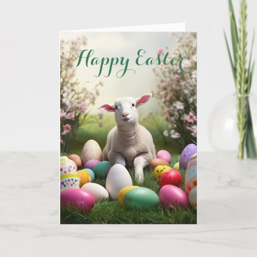 Adorable Lamb with Lots of Easter Eggs Holiday Card