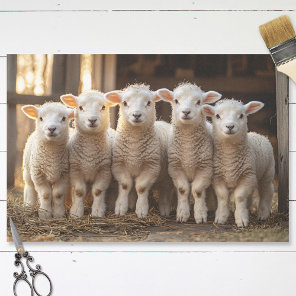 Adorable Lambs in a Row Rustic Decoupage Tissue Paper