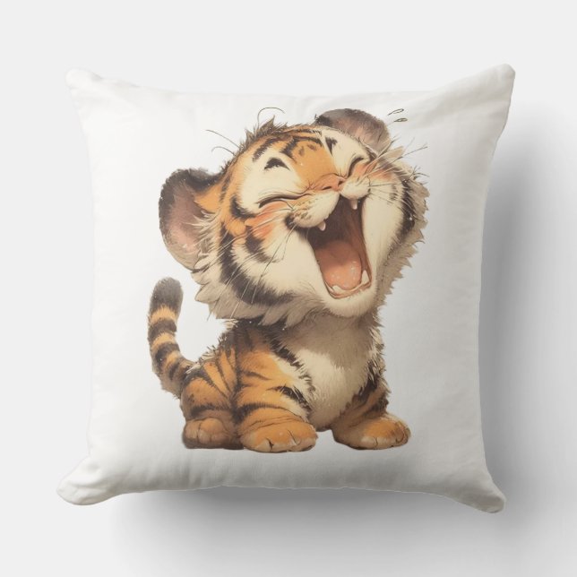 Adorable Laughing Tiger Cub Pillow – A Cozy and Pl (Front)