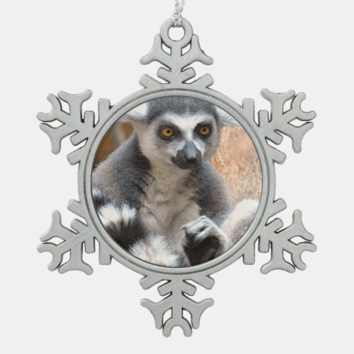 Adorable Lemur Snowflake Pewter Christmas Ornament