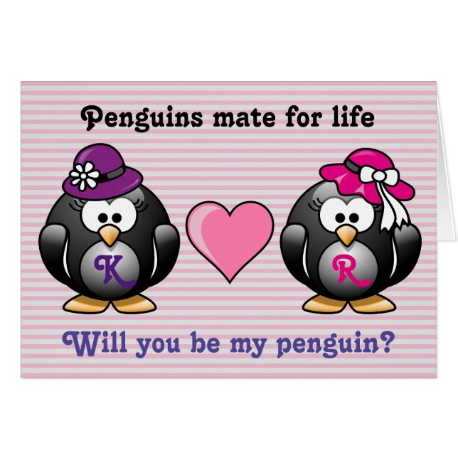 Adorable Lesbian Penguins Two Brides Heart Hat Cards (Front Horizontal)
