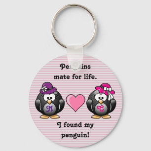 Adorable Lesbian Penguins Two Brides Heart Hats Keychain