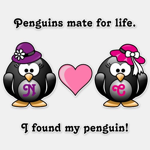 Adorable Lesbian Penguins Two Brides Heart Hats Sticker