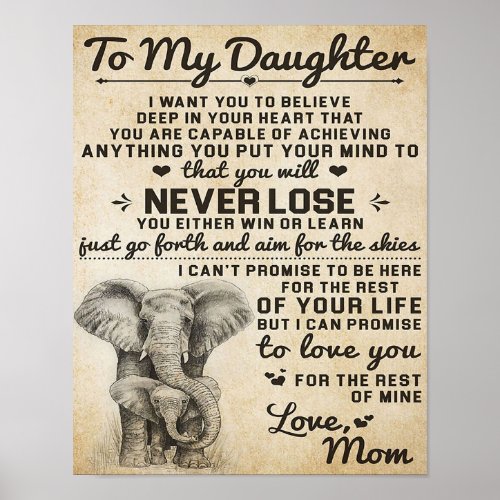 Adorable Letter To Daughter  Lovely Gift Poster