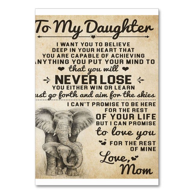 Adorable Letter To Daughter | Lovely Gift Table Number (Front)