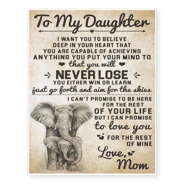 Adorable Letter To Daughter | Lovely Gift Temporary Tattoos (Front)