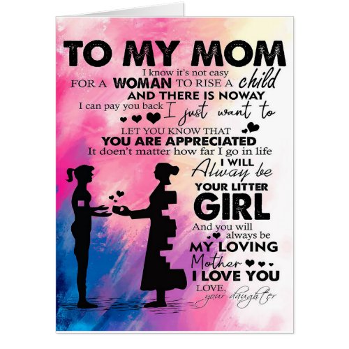 Adorable Letter To Mom  Lovely Gift To My Mom Card