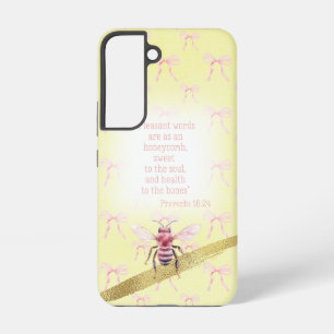 .Adorable Light Yellow Pink Bow Scripture Pink Bee Samsung Galaxy S22 Case