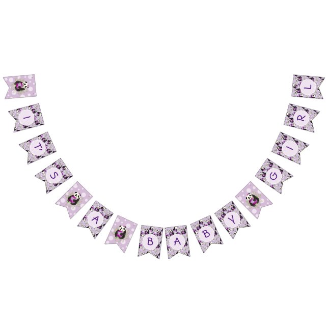 Adorable Lilac Panda Bear Baby Shower Bunting Flags (All)
