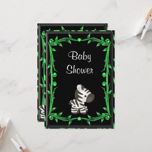 Adorable Lime Green Zebra Baby Shower Invitation