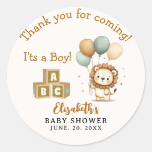 Adorable Lion Baby Shower Boy Classic Round Sticker