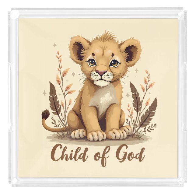 Adorable Lion Cub Christian Art Faith Quote Acrylic Tray (Front)