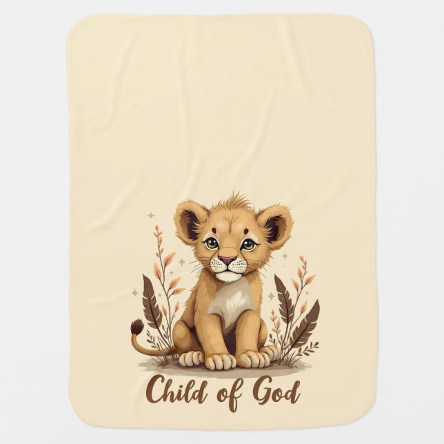 Adorable Lion Cub Christian Art Faith Quote Baby Blanket (Front)
