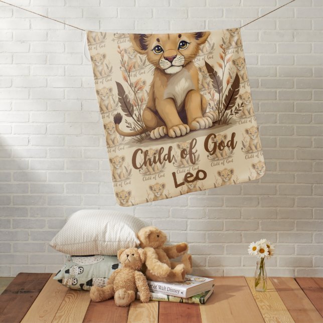 Adorable Lion Cub Christian Art Faith Quote Baby Blanket (In Situ)