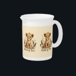Adorable Lion Cub Christian Art Faith Quote Beverage Pitcher<br><div class="desc">This heartwarming illustration features a charming lion cub sitting peacefully among delicate rustic foliage, surrounded by soft earthy tones and subtle glowing stars. The hand-drawn style, combined with warm boho aesthetics, gives this piece a cozy yet majestic feel, making it perfect for those who find strength and comfort in their...</div>