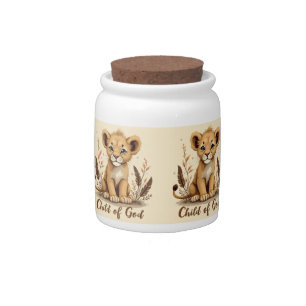Adorable Lion Cub Christian Art Faith Quote Candy Jar