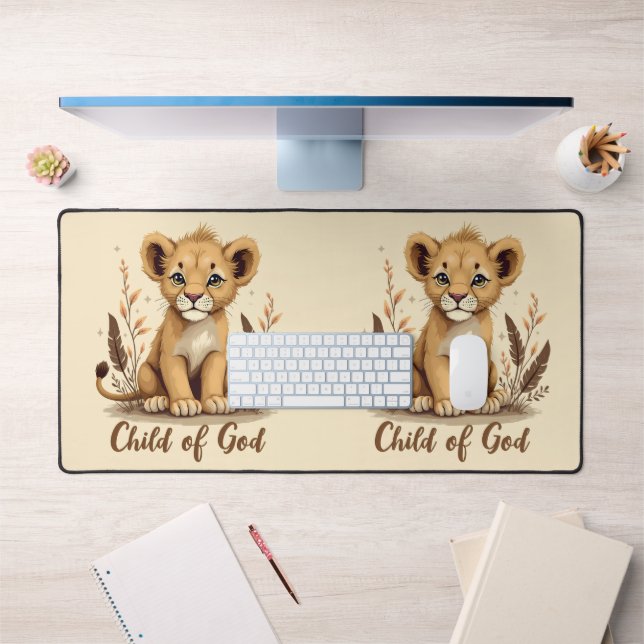 Adorable Lion Cub Christian Art Faith Quote Desk Mat (Office 1)