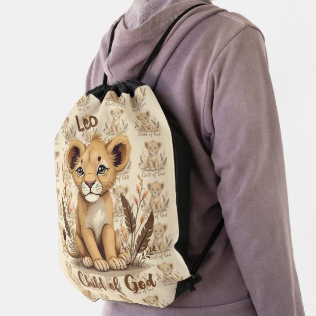 Adorable Lion Cub Christian Art Faith Quote Drawstring Bag (Insitu)