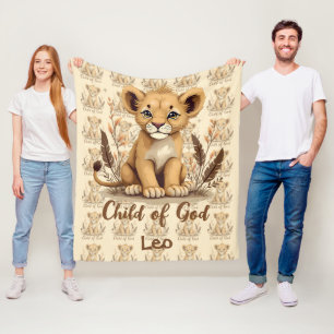 Adorable Lion Cub Christian Art Faith Quote Fleece Blanket