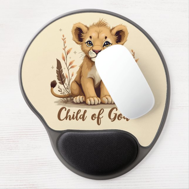 Adorable Lion Cub Christian Art Faith Quote Gel Mouse Pad (Left Side)