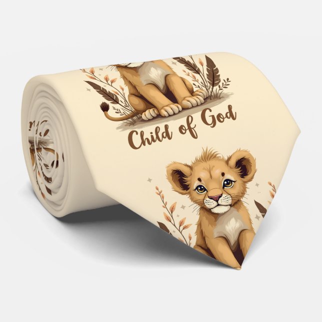 Adorable Lion Cub Christian Art Faith Quote Neck Tie (Rolled)