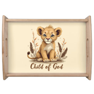 Adorable Lion Cub Christian Art Faith Quote Serving Tray