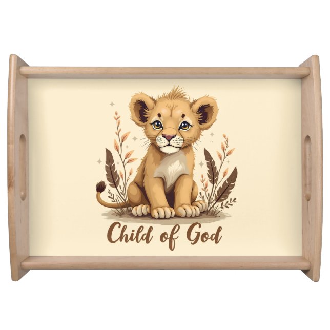 Adorable Lion Cub Christian Art Faith Quote Serving Tray (Front)