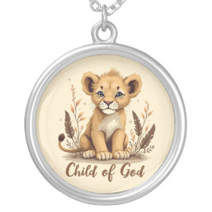 Adorable Lion Cub Christian Art Faith Quote Silver Plated Necklace