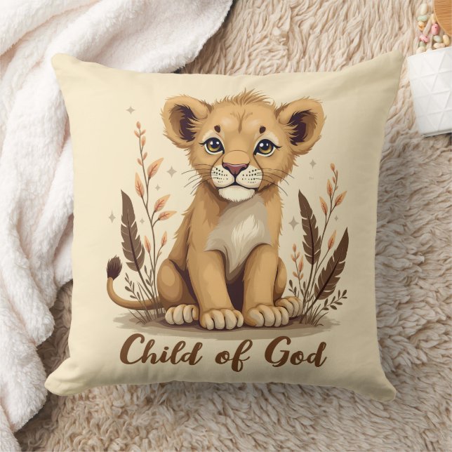 Adorable Lion Cub Christian Art Faith Quote Throw Pillow (Blanket)