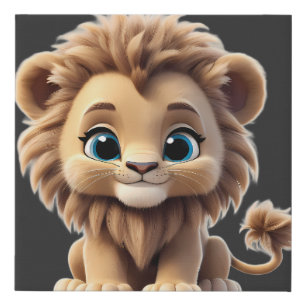 Adorable Lion Cub Sitting Portrait Illustration Faux Canvas Print
