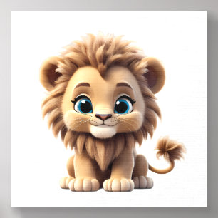 Adorable Lion Cub Sitting Portrait Illustration Foam Core Photo Tile