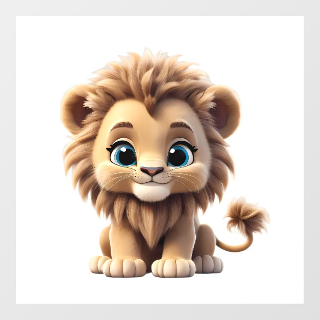 Adorable Lion Cub Sitting Portrait Illustration Wall Decal (Front)