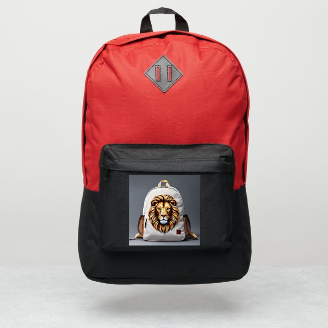 "Adorable Lion Patch Kids' Backpack - Realistic Wh (Front)