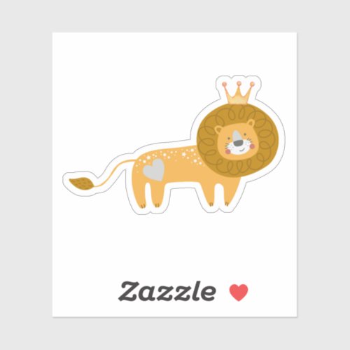 Adorable Lion with Crown and Heart Laptop Sticker