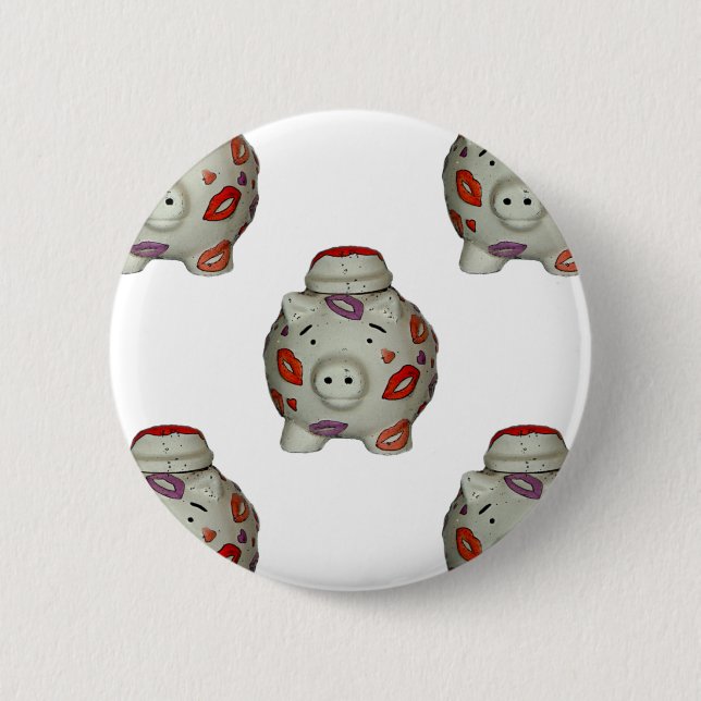 Adorable Lipstick Pig Button (Front)