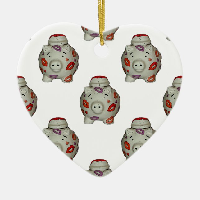 Adorable Lipstick Pig Ceramic Ornament (Front)