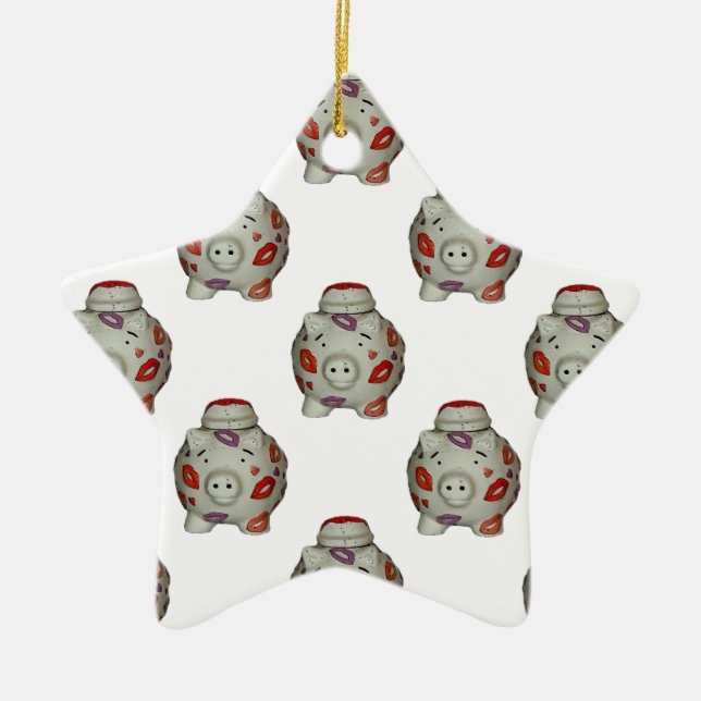 Adorable Lipstick Pig Ceramic Ornament (Front)