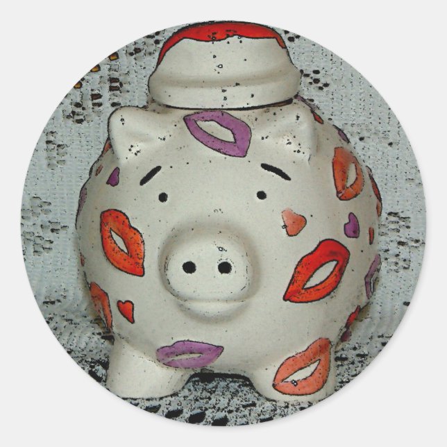 Adorable Lipstick Pig Classic Round Sticker (Front)