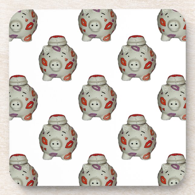 Adorable Lipstick Pig Coaster (Front)