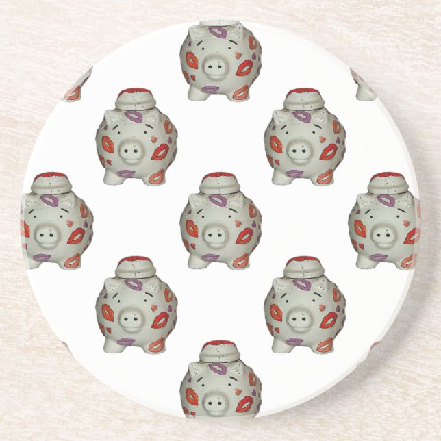Adorable Lipstick Pig Drink Coaster (Front)