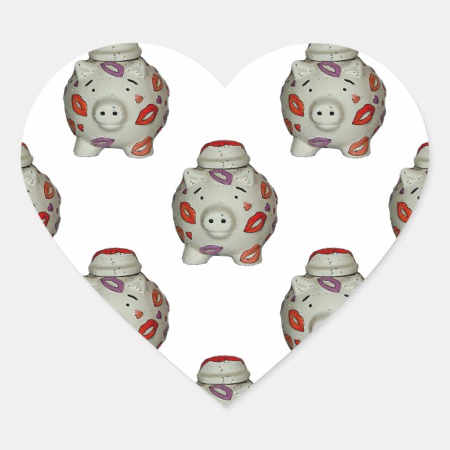 Adorable Lipstick Pig Heart Sticker (Front)